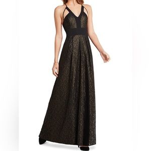 BCBG Geo Foiled Lace Maxi Dress